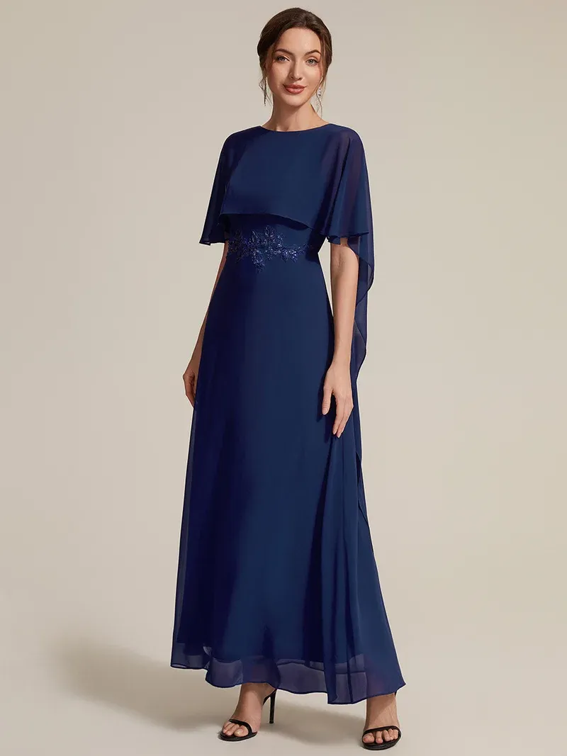 EVER-PRETTY Chiffon Cape Sleeve A-Line Mother of the Bride Dress