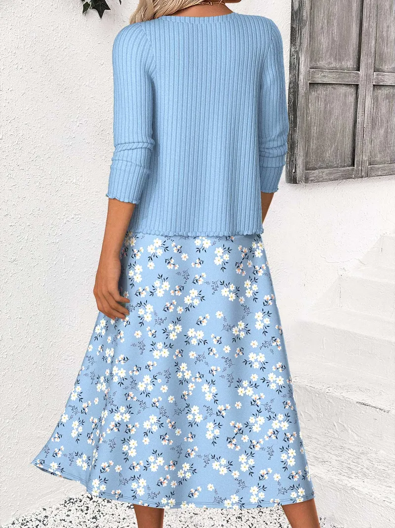 Modlily Ditsy Floral Print Dress and Cardigan