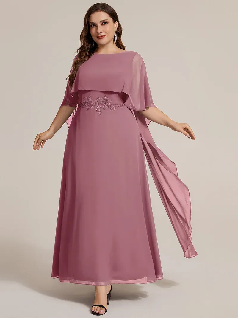 EVER-PRETTY Chiffon Cape Sleeve A-Line Mother of the Bride Dress