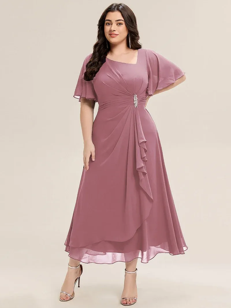 pretty LILOU Plus Size Chiffon Ruffle Sleeve Formal Dress