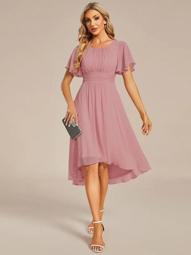 ever EDEN Flowy Chiffon Round Neckline A-Line Knee Length Wedding Guest Dress