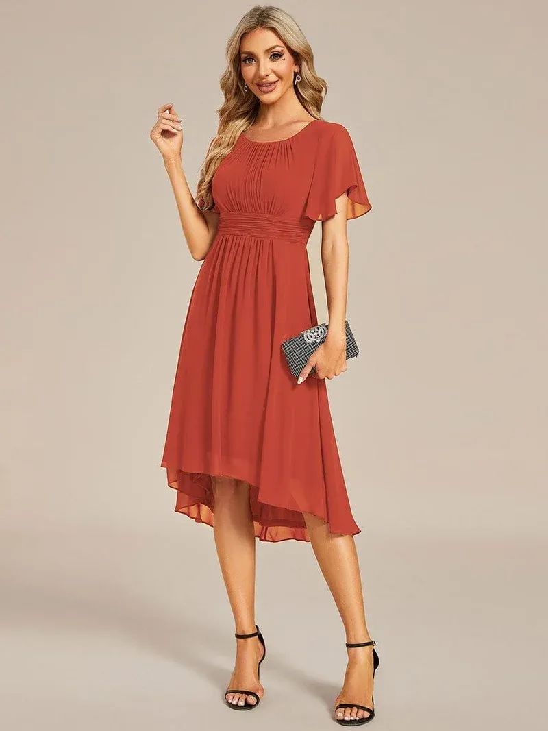ever EDEN Flowy Chiffon Round Neckline A-Line Knee Length Wedding Guest Dress