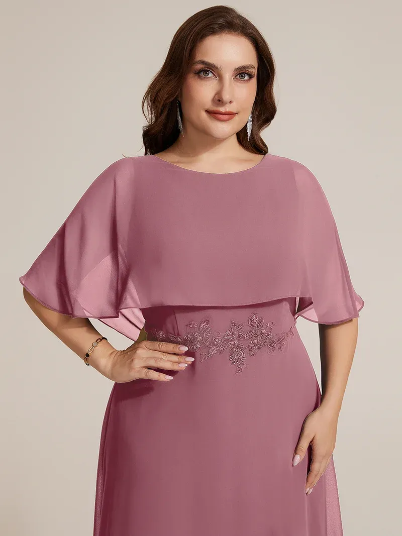 EVER-PRETTY Chiffon Cape Sleeve A-Line Mother of the Bride Dress
