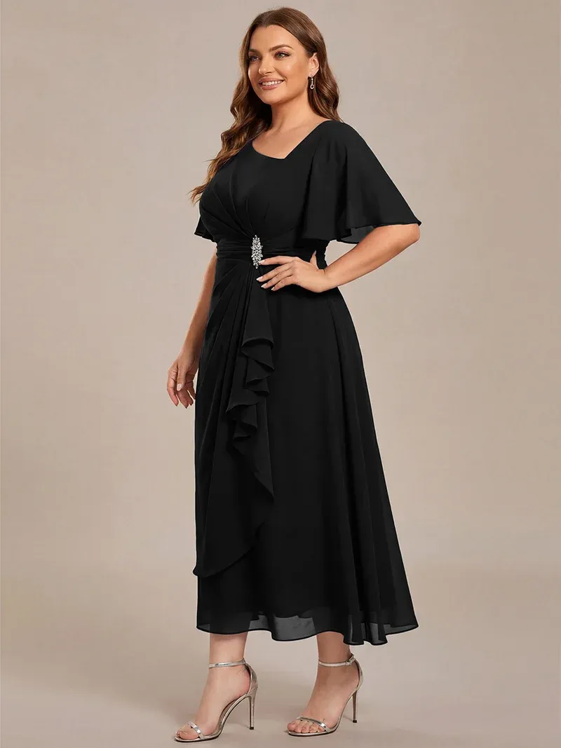 pretty LILOU Plus Size Chiffon Ruffle Sleeve Formal Dress