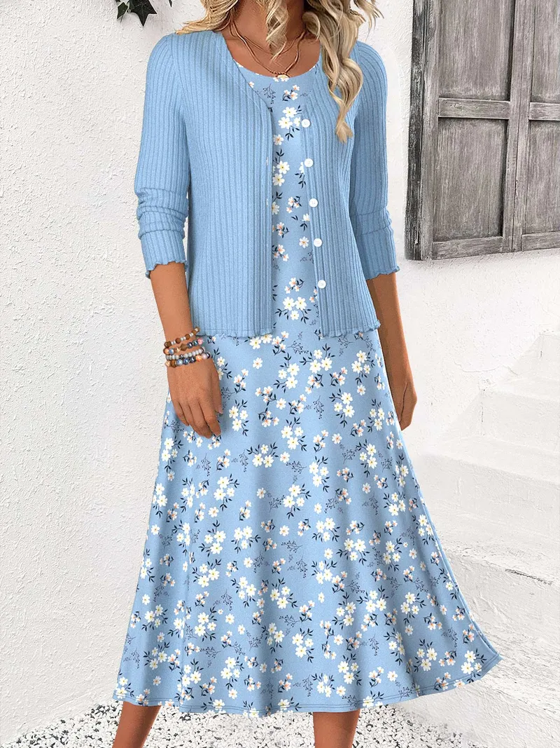 Modlily Ditsy Floral Print Dress and Cardigan