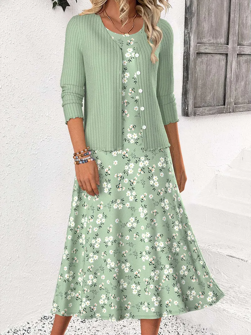 Modlily Ditsy Floral Print Dress and Cardigan