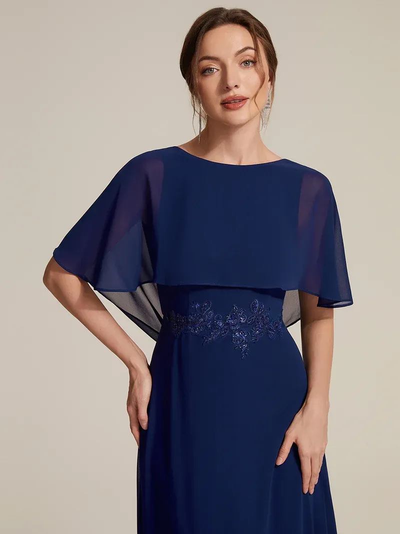 EVER-PRETTY Chiffon Cape Sleeve A-Line Mother of the Bride Dress