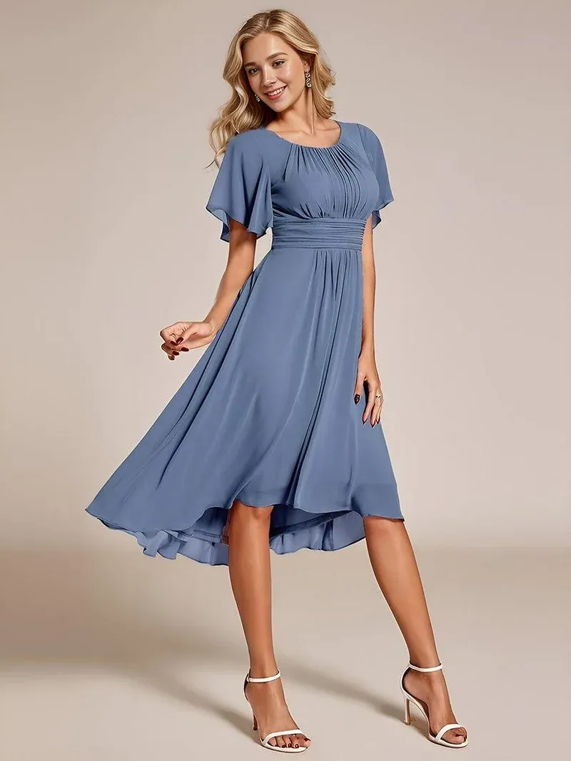 ever EDEN Flowy Chiffon Round Neckline A-Line Knee Length Wedding Guest Dress