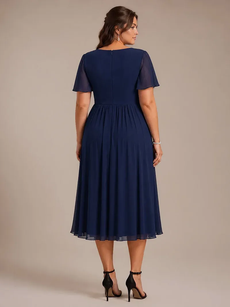 EVER-PRETTY See-through Chiffon Ruffle Sleeve Wedding Guest Dress