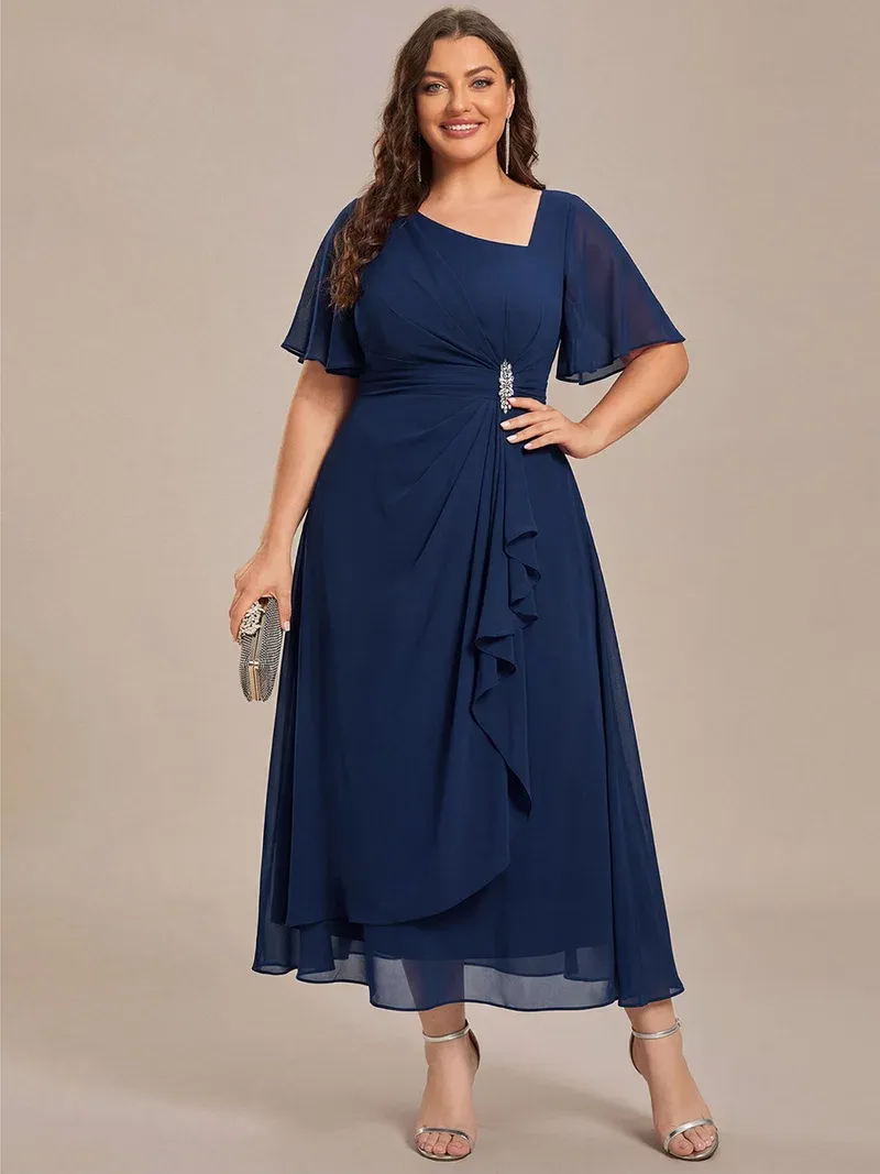 pretty LILOU Plus Size Chiffon Ruffle Sleeve Formal Dress